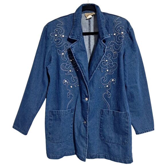 Vintage 80s Rhinestone Embellished Denim Jacket S by Gabby & Claudia - Picture 1 of 8